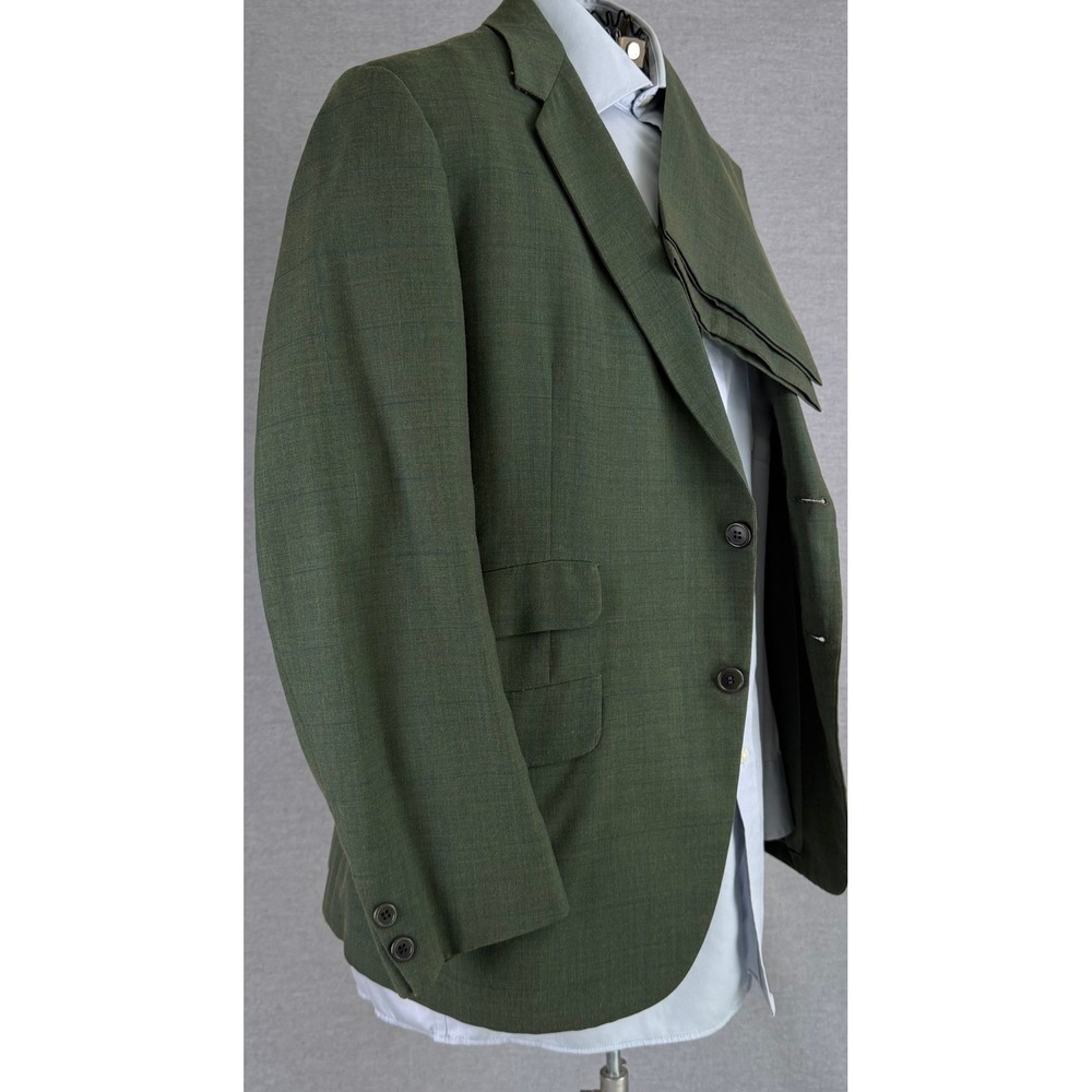 Vintage 50s Kingsridge Hecht Co Green Windowpane 2 Piece Suit 38R Union Made USA